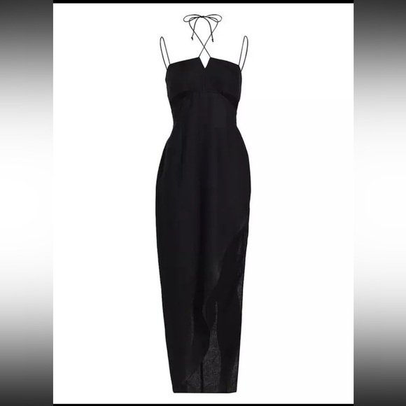 Revolve Rumer Reverie Freya Black 100% Linen Maxi Dress Large L Coastal Lightwei - Picture 2 of 15